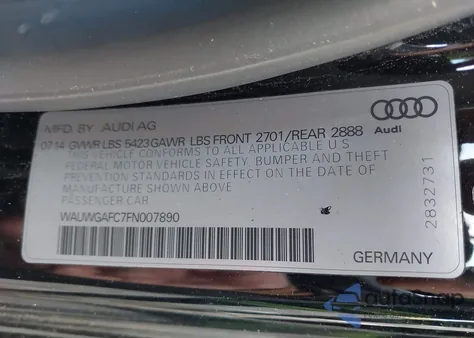 2015 Audi A7 3.0T Premium Plus from USA, damaged, VIN WAUWGAFC7FN007890